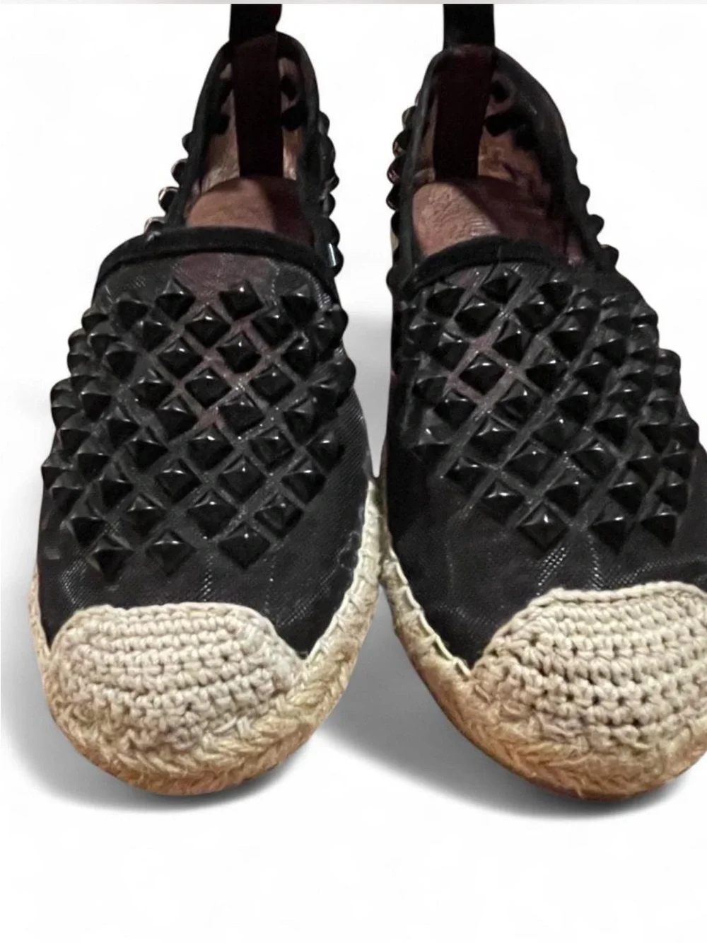 Jeffrey Campbell Black Studded Martini Espadrille Slip-On Flats